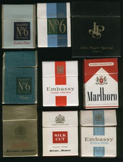 Cigarette packets from the 70s