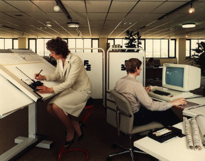 Office workers in the 1980s