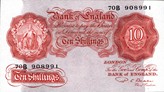 Ten shiling note, 1950, (image M. Veissed & Co) Ten shiling note, 1950 (image M. Veissed & Co)