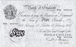 White five pound note, 1951 (image M. Veissed & Co)