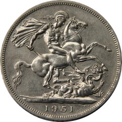 1951 crown, reverse showing St George and the dragon 1951 crown, reverse showing St George and the dragon