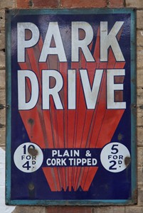 Enamel sign for Park Drive cigarettes, 1930s
