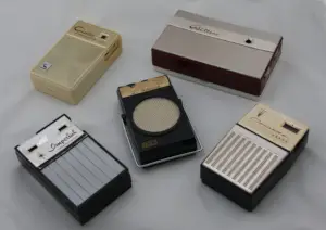 A selection of UK market imported pocket tranistor radios from the 1960s