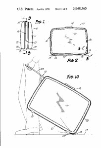 Samsonite patent for wheeled suitcase, 1974 (source: google patents) Samsonite patent for wheeled suitcase, 1974 (source: google patents)