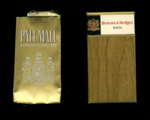 Pall Mall 100s and Benson and Hedges packets, 1960s Pall Mall 100s and Benson and Hedges packets, 1960s