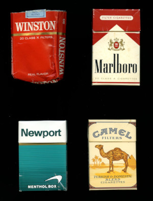 Popular cigarette brands from the 1980s: Winston, Marlboro, Newport and Camel Filter Popular cigarette brands from the 1980s: Winston, Marlboro, Newport and Camel Filter