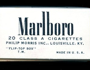 Detail of Marlboro pack showing that 'Flip-top box' was a trademark Detail of Marlboro pack showing that 'Flip-top box' was a trademark