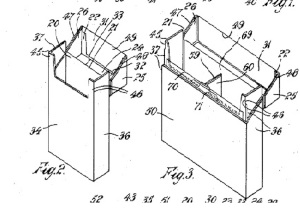 Flip-top box: Original drawings from John Walker Chalmers' patent c1938 Flip-top box: Original drawings from John Walker Chalmers' patent c1938