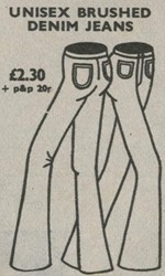 Unisex brushed demin jeans, 1972 Unisex brushed demin jeans, 1972