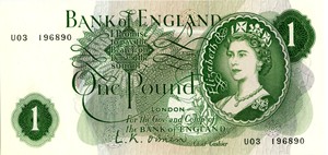 The new one pound note introduced in 1960