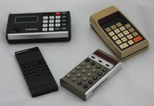 These calculators were on sale in the UK in 1973: Casio Mini, Texas Instruments Datamath, Anita 811 and Sinclair Executive These calculators were on sale in the UK in 1973: Casio Mini, Texas Instruments Datamath, Anita 811 and Sinclair Executive
