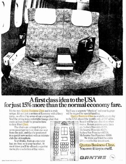 Qantas business class service, 1979 (permission given by Qantas) Qantas business class service, 1979 (permission given by Qantas)